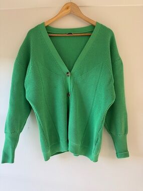 Rachel Comey Green V-Neck Button Ribbed Cardigan